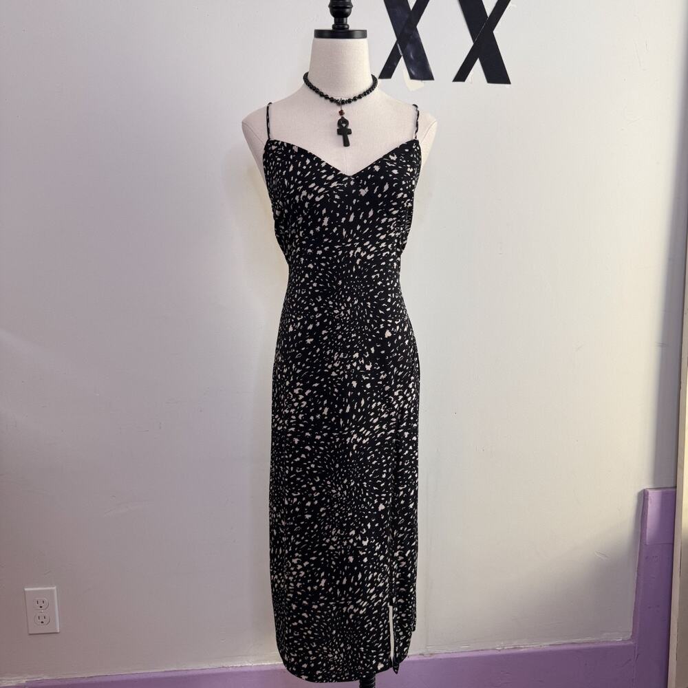 Vintage 90s Black Polka Dot Midi Slip Dress Minimal Classic Side Slip M
